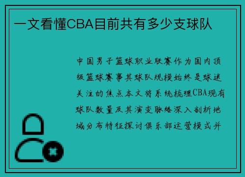 一文看懂CBA目前共有多少支球队