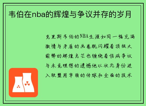 韦伯在nba的辉煌与争议并存的岁月